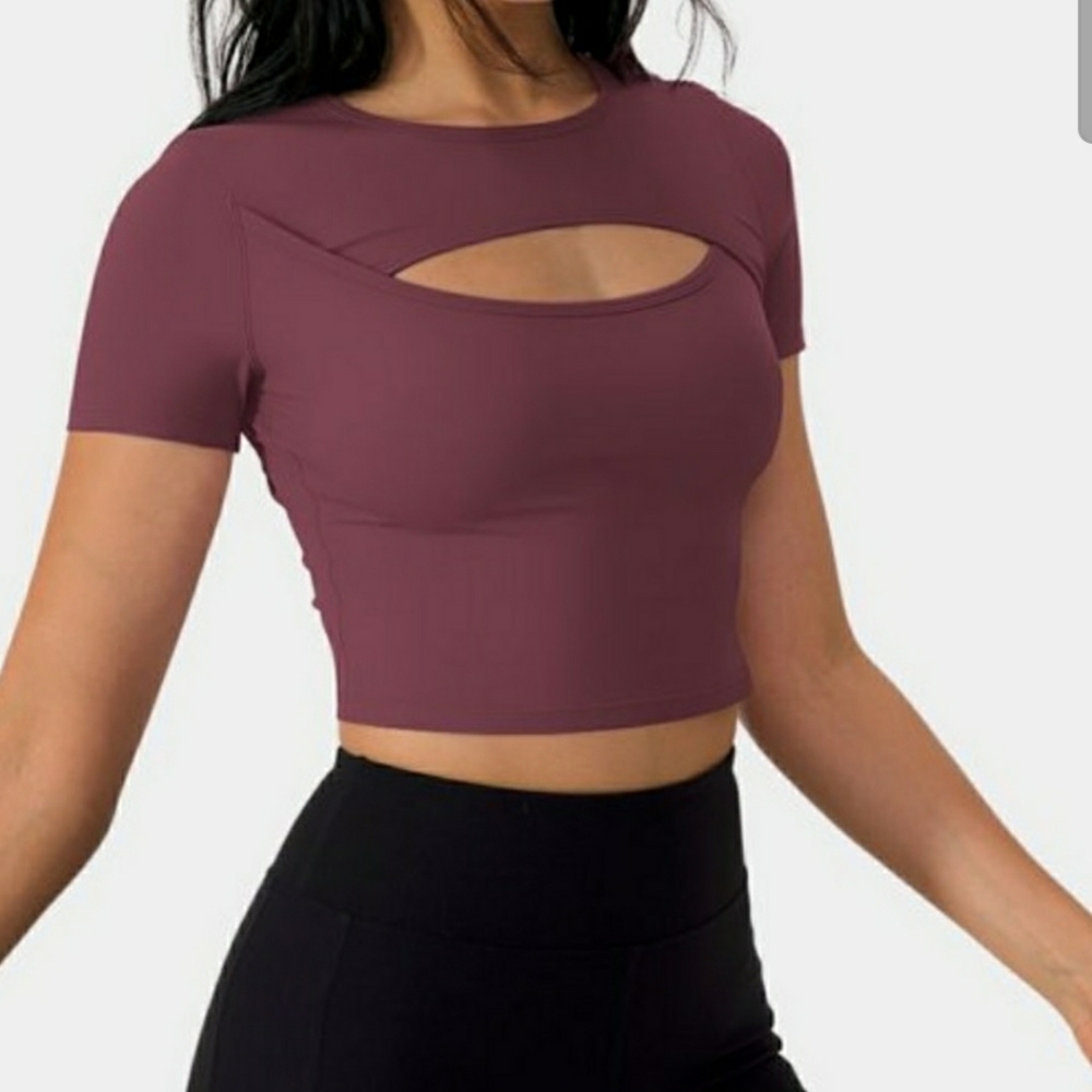 Halara Round Neck Cut Out Cropped BarreBallet Dance Sports Top